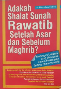 Adakah Shalat Sunah Rawatib Setelah Asar dan Sebelum Magrib?